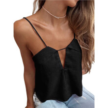 Womens V Neck Strappy Tank Tops Loose Casual Sleeveless Shirts Blouses Black L