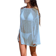 Womens Crochet Sheer Kaftan Caftan Beach Dress Bathing Suit Swim Coverup 7013 - Sky S