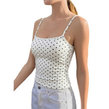 Women'S Cute Cropped Tank Tops Summer Polka Dots Y2K Going Out Basic Sleeveless Camisole Shirts White XL