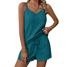 Womens Two Piece Short Sets Solid Color Ribbed Top and Shorts Two-Piece Set XL