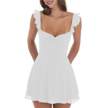 Women Y2k Dress Ruffle Strap Short Formal Grad Dress Lace Backless A College Dresses White L