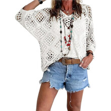 Vrouwen'S Zomer Haak Lange Mouwen Tops Truien voor Vrouwen Strand Cover-Ups Cruise Outfits Wit 5XL