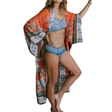 Dames Bloemenprint Robe Cover Ups Open voor Bohemian Maxi Cardigan Duster Jas -1 Kraanvogel een Maat