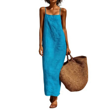 Vestido Largo Sin Mangas con Escote Cuadrado y Espalda Descubierta para Mujer, Vestido Casual de Verano con Tirantes Finos y Holgado Azul Cielo XXL