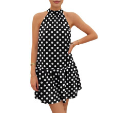 Women'S Halter Dress Summer Short Dresses A Polka Dot Petite Sundress Flowy Outfits Black S