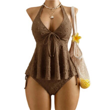 Frauen Tankini Badeanzüge Texturiert Fließendes Halter Bikini Set Bauchkontrolle Anständige Badeanzüge S