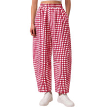 Women'S Plaid Pants Casual Loose Wide Leg Lounge Gingham Trousers Fashion Beach Bottoms Red L