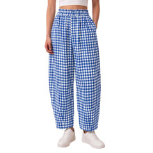 Women'S Plaid Pants Casual Loose Wide Leg Lounge Gingham Trousers Fashion Beach Bottoms L