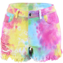Womens Tie Dye Ripped Denim Shorts S