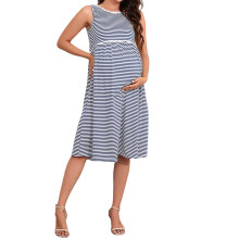 Womens Maternity Tank Dress Stripe Color Block Sleeveless Knee Length for Baby Shower XL