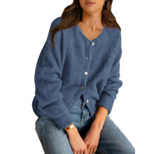 Long Sleeve Crewneck Button Down Womens Sweaters Spring Open Front Chunky Cardigan for Women Haze L