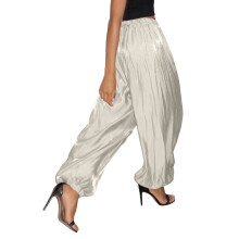 Womens Glossy Lantern Pants Spring Summer Street Fashion Low-Rise Cuffed-Hem Trousers with Fluid White M