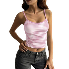 Women Y2K Stripe Print Camisole Spaghetti Strap Scoop Neck Tank Tops Aesthetic Sleeveless Crop Top &White Stripes XL