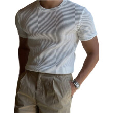Men'S Ribbed Knit T-Shirts: Short Sleeve, Crewneck, Slim Fit, Casual Textured Pullover Tees White L