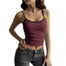 Women Y2K Stripe Print Camisole Spaghetti Strap Scoop Neck Tank Tops Aesthetic Sleeveless Crop Top Red M