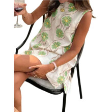 Women'S Floral Print Sleeveless Crew Neck Beach Tunic Tank Dress for Summer Green Flower L