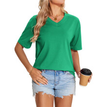 Women'S Summer Tops Short Sleeve Shirts Fashion V Neck Casual Loose Fit Cotton Tunic Tops Green XXL