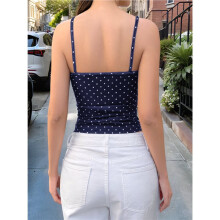 Niedliche, Kurze Tanktops für Damen, Sommer, Polka Dots, Y2K-Stil, Ausgeh-Basic, Ärmellose Trägertops Dunkelblau L