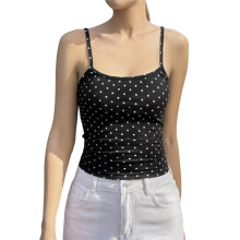 Niedliche, Kurze Tanktops für Damen, Sommer, Polka Dots, Y2K-Stil, Ausgeh-Basic, Ärmellose Trägertops Schwarz XL