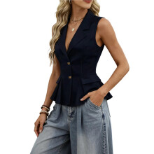 Women'S Sleeveless Blazer Vest V Neck Button Down Waistcoat Slim Fit Business Casual Vest Deep L