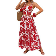 Damen 2-Teiliges Rock-Set: Bedrucktes Oberteil, Hochtaillierter Maxirock - Modische Urlaubsoutfits für Damen Rot L