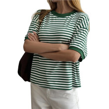 Women'S Oversized Striped T Shirts Short Sleeve Fashion Casual Crewneck Summer Y2K Clothes Green S