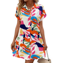 Womens Summer Shirt Dress Short Sleeve Floral Shift Dress Casual Loose Flowy Beach Sundress White XL