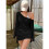 Women'S One Shoulder Bodycon  Dress, Long Sleeve, Ruched Side Drawstring Black L 2