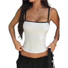Vintage Dames Camisole Tanktops, Mouwloze, Nauwsluitende Tops, Zomerse Crop Top Wit S