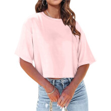 Women Half Sleeve Cropped T-Shirts Drop Shoulder Round Neck Crop Tops Casual Summer Basic Tees Light XL