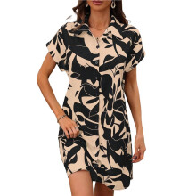 Womens Summer Shirt Dress Short Sleeve Floral Shift Dress Casual Loose Flowy Beach Sundress Apricot Color XL