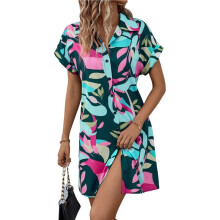 Womens Summer Shirt Dress Short Sleeve Floral Shift Dress Casual Loose Flowy Beach Sundress Green XL