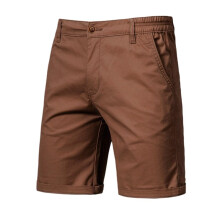 Men'S Cotton Shorts, Elastic Waist 9" Inseam Casual with Pockets for Work Beach 019 Brown 32