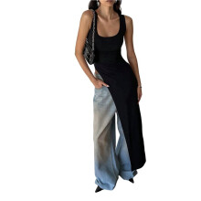 Womens Design Extended Length T Shirt Spring Summer New Slim Fit U Neck Elegant Long Sleeve Blouse Black XL