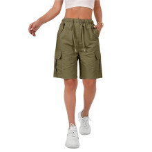 Freizeitliche Damen-Sommer-Cargoshorts mit Elastischem Bund, Kordelzug und Taschen Olivgrüne Farbe S