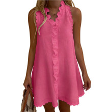 Women Sleeveless Tank Dress Casual Dresses Sundress Rose Red XXL