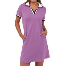 Po-Lo Dresses for Women Short Sleeve Tennis Dress V Neck Summer Casual Dress with Pocket L
