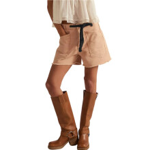 Dames Denim Shorts met Trekkoord en Hoge Taille, Zomerse Casual Knielange Broek met Zakken Oranje S