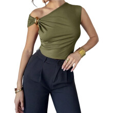 Schulterfreie Damen-Tops: Elegantes, Asymmetrisches und Schickes Top für Ausgeh-Outfits Armeegrün S
