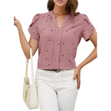 Chiffon V-Neck Blouse for Women - Elegant Ruffle Sleeve Business Casual Top XXL