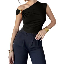 Dames Tops met Blote Schouders, Elegante Asymmetrische Top, Feestelijke Top voor een Avondje Uit Zwart XS