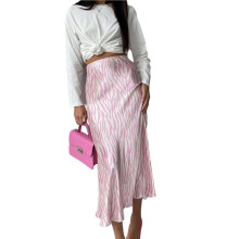 Rock für Damen, Midi-Länge, Hoher Leoparden-Print, Lässiger Damenrock Hellrosa M