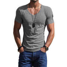 Camiseta Masculina de Manga Curta com Decote em V, Estilo Muscle, Ideal para Academia, Treino e Atividades Físicas. Cinza Escuro XXL