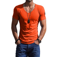 Camiseta Masculina de Manga Curta com Decote em V, Estilo Muscle, Ideal para Academia, Treino e Atividades Físicas. Laranja L