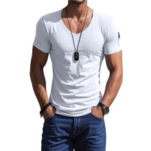 Camiseta Masculina de Manga Curta com Decote em V, Estilo Muscle, Ideal para Academia, Treino e Atividades Físicas. Branco XXL