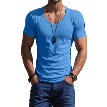 Camiseta Masculina de Manga Curta com Decote em V, Estilo Muscle, Ideal para Academia, Treino e Atividades Físicas. Azul 1 XXL
