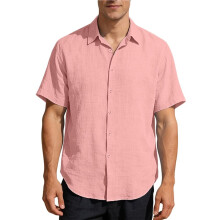 Camisas Masculinas de Linho de Manga Curta para Praia no Verão, Blusas Casuais para Usar Por Fora da Calça, Resistentes A Amassados. Cor da Raiz de