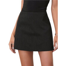 Calça-Saia Feminina com Fenda Dupla Lateral, Zíper Frontal e Forro Moderno Listras Pretas XL