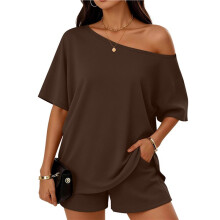 Damen 2-Teiliges Sommer-Shorts-Set, Passende Loungewear für Strandurlaub, Jogginganzug  L