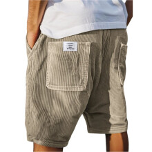 Shorts Casuais Masculinos de Veludo Cotelê, Leves, com Cintura Elástica e Cordão, Ideais para o Verão e para A Praia Cáqui XL